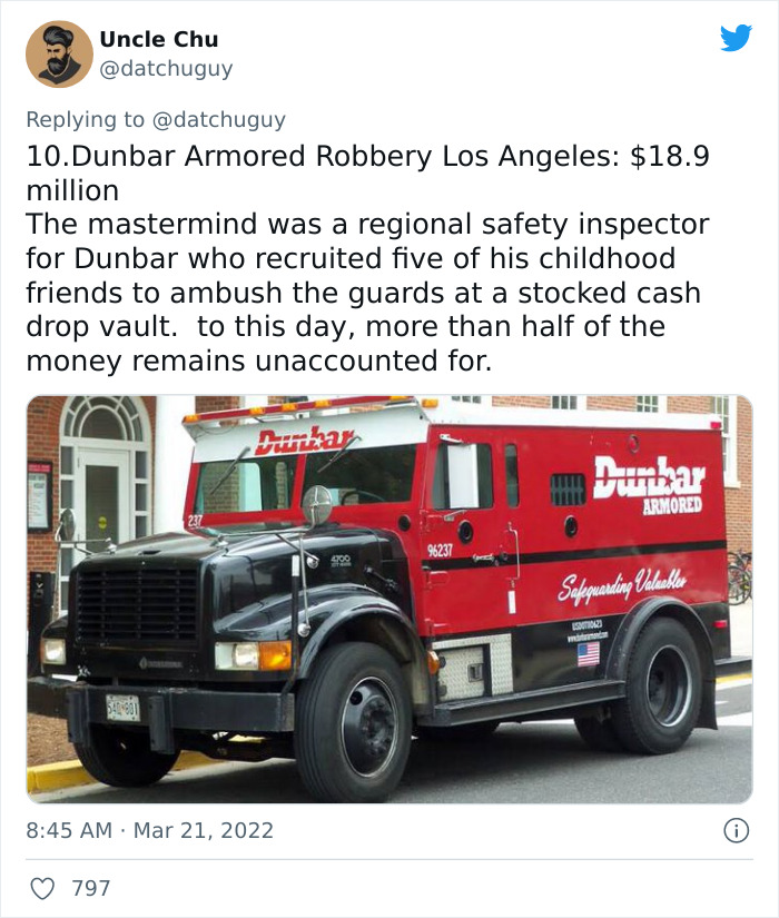 10 Of The Most Audacious Yet Successful Robberies In History, As Shared By This Twitter User