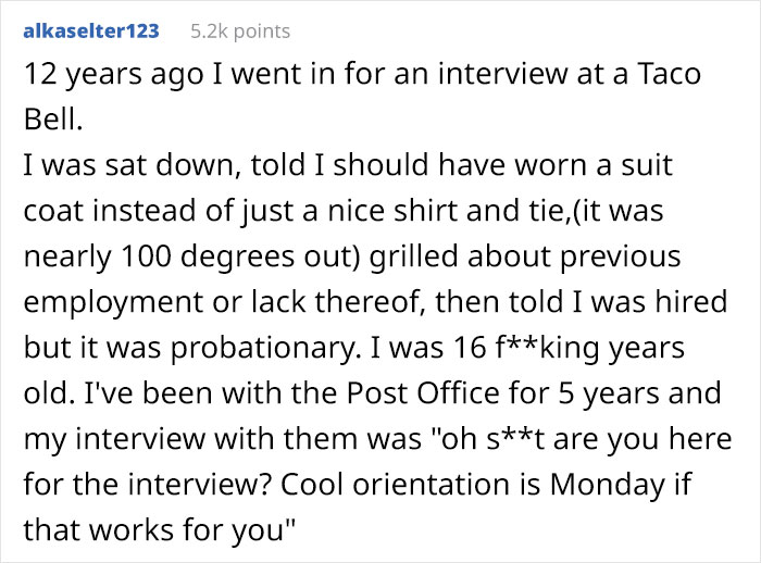 14 Times People Were Shocked By How Ridiculously Formal Minimum Wage Job Interviews Were, And Opposite Stories 14 Times People Were Shocked By How Ridiculously Formal Minimum Wage Job Interviews Were, And Opposite Stories