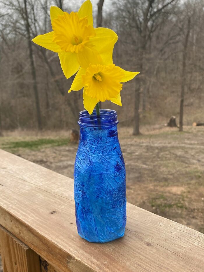 Daffodils In Blue Bottle - Support For Ukraine