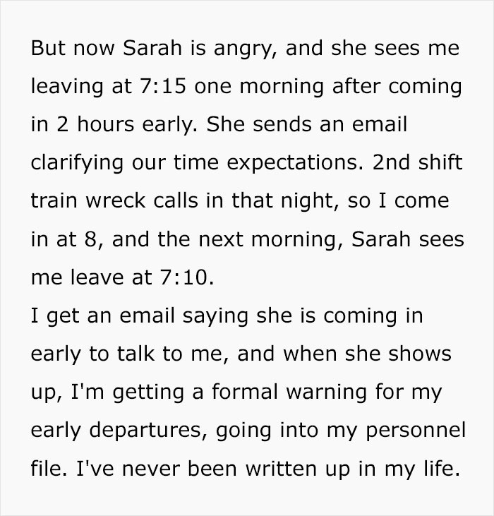 Employee Maliciously Complies To Work Only His 8 1/2 Hours, Makes The Company Lose $85k Per Year Employee Maliciously Complies To Work Only His 8 1/2 Hours, Makes The Company Lose $85k Per Year