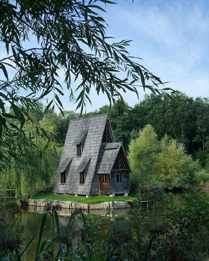 Casa antigua de madera en el bosque junto al pueblo de Zbrui