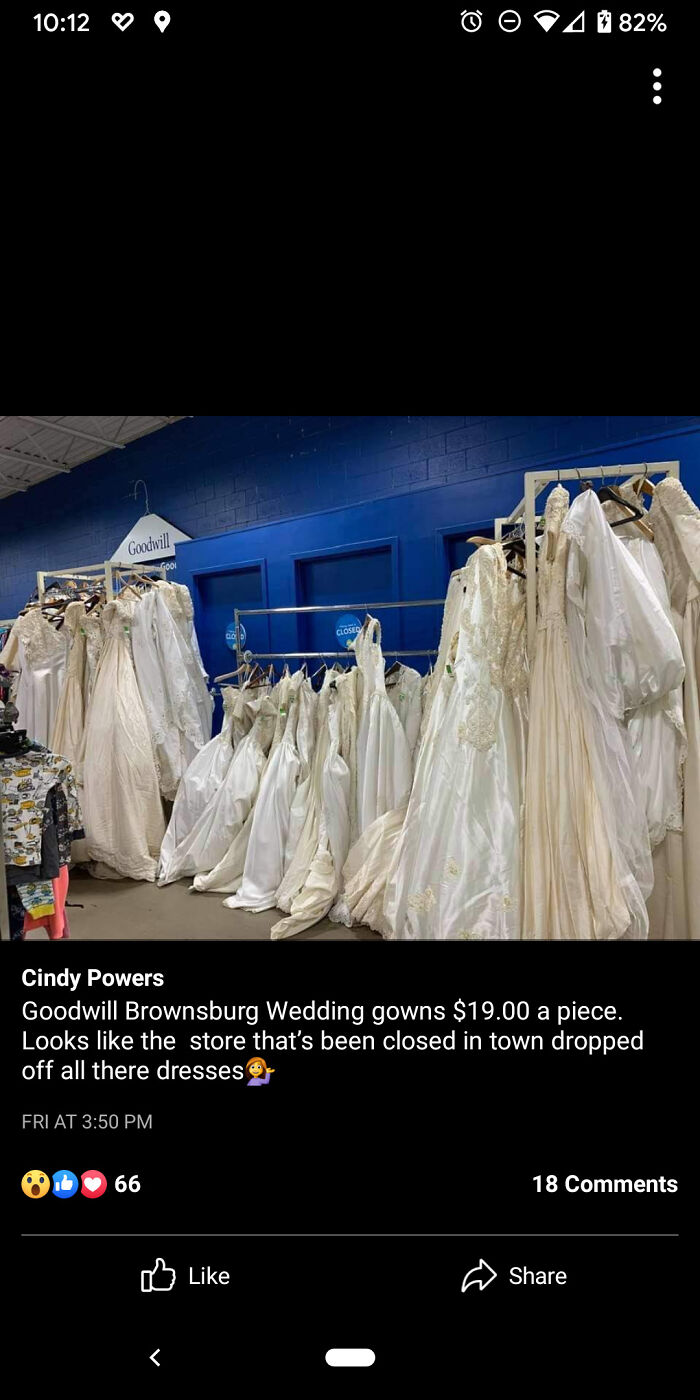 If Anyone Lives In Central Indiana, Brownsburg Goodwill Has A Bunch Of New Wedding Dresses For $19. Rumor Is A Wedding Dress Store Closed And Donated Remaining Stock