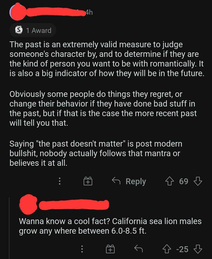 In A Thread About Whether Someone's Past Matters When Deciding If You Should Dare Them