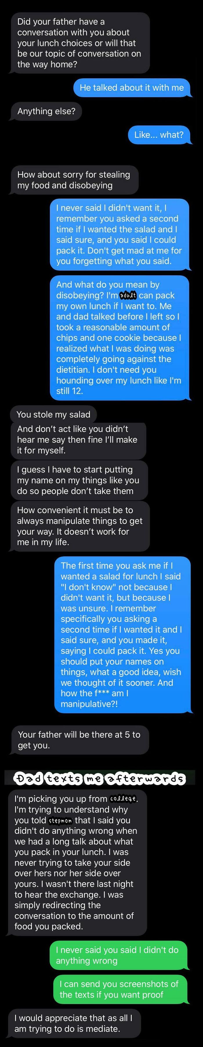 Conversation With Stepmom About Me Packing Lunches, Devolved Pretty Quickly. For Context, I Go To College, And Mostly Pack My Lunches When I Go To On-Campus Classes