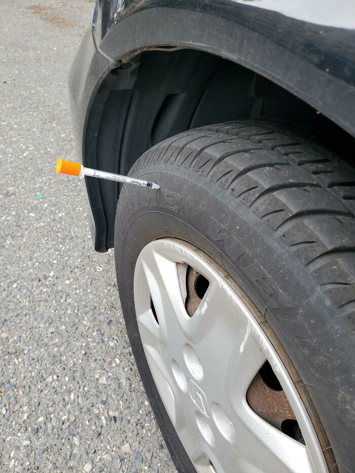 Some Jerk Stabbed A Syringe Needle Into The Sidewall Of My Tire
