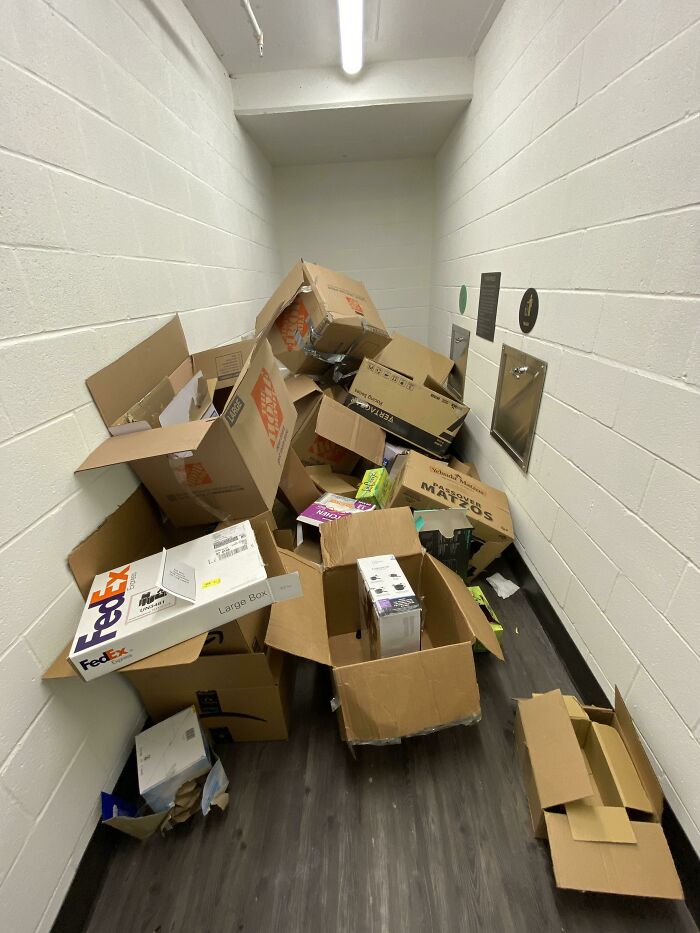 Someone Moved Into My Apartment Complex And Left These Boxes For Maintenance To Take Care Of. Not Even Folded Down Or Organized