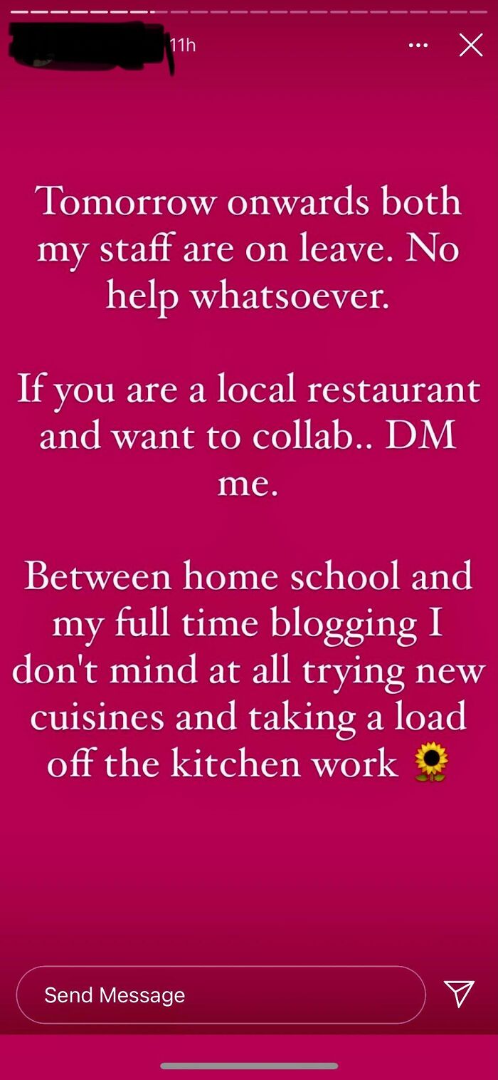 Influencer Wants Free Food Because Her Staff Is On Leave.