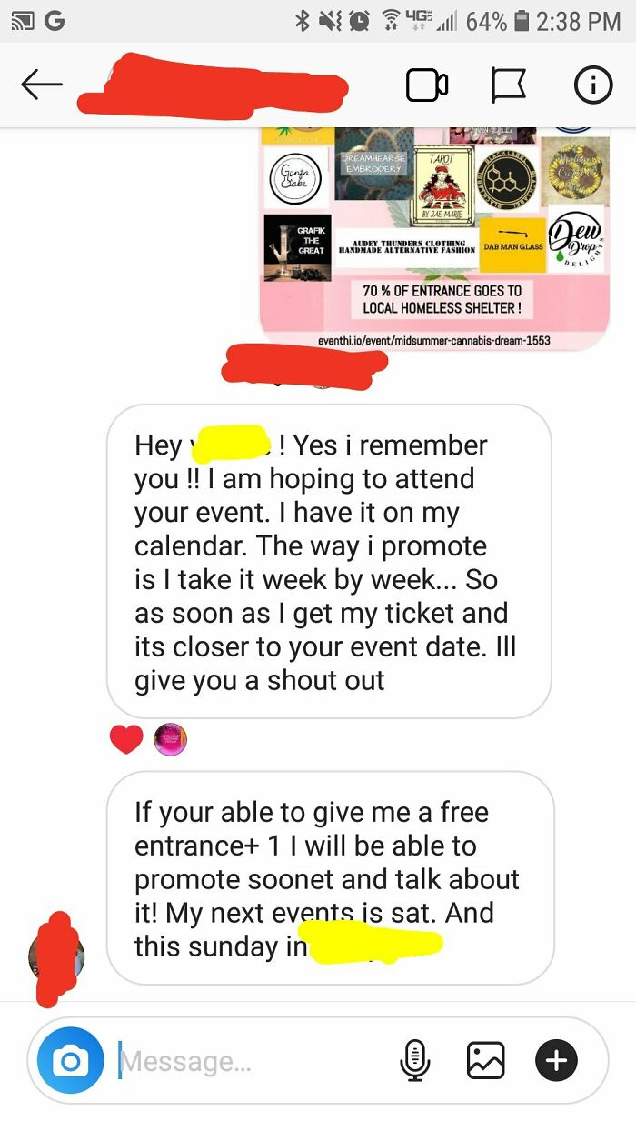 "Influencer" Wanted Free Tickets To A Charity Event