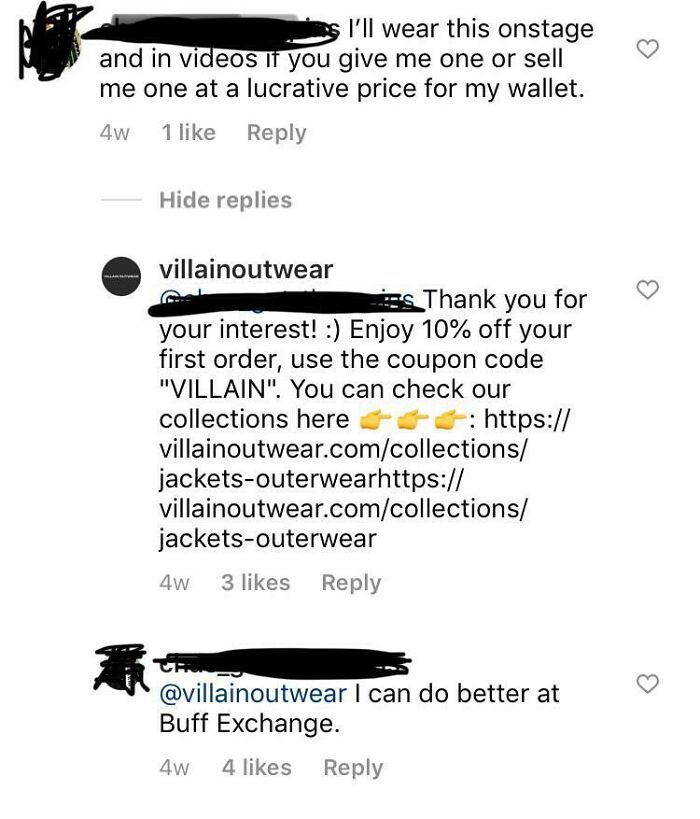 “Influencer” Wants A Brand New Leather Jacket But 10% Off Isn’t Good Enough
