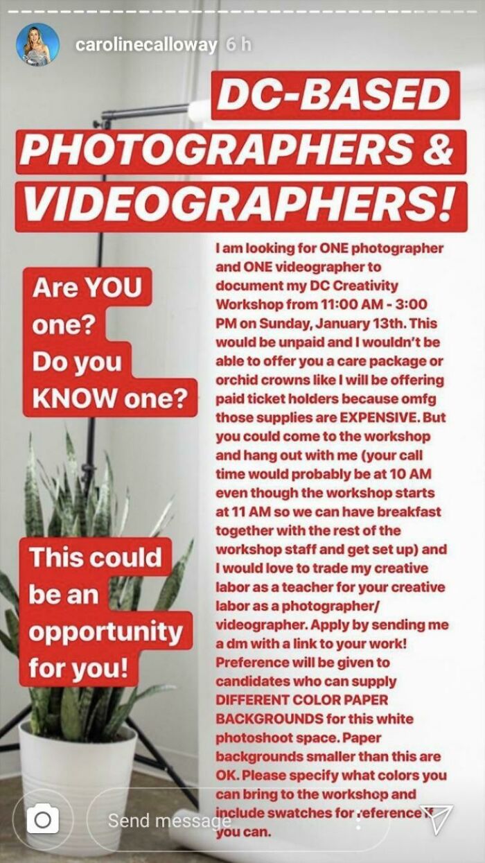 This Insta “Influencer” Has A Series Of Sold Out Talks And Wants Free Photography And Videography Services.
