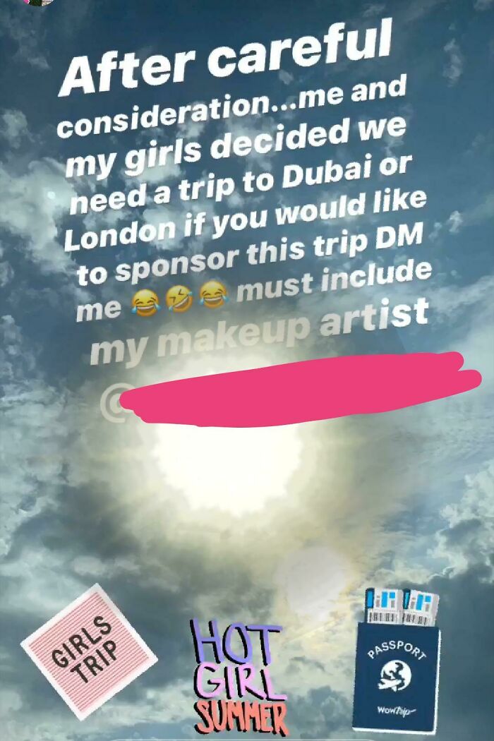 Self-Proclaimed Reality "Star" And Influencer Is Now Taking Applications For Another All-Expense Paid Trip Abroad For Her And Her Girlfriends. Must Include Makeup Artist.