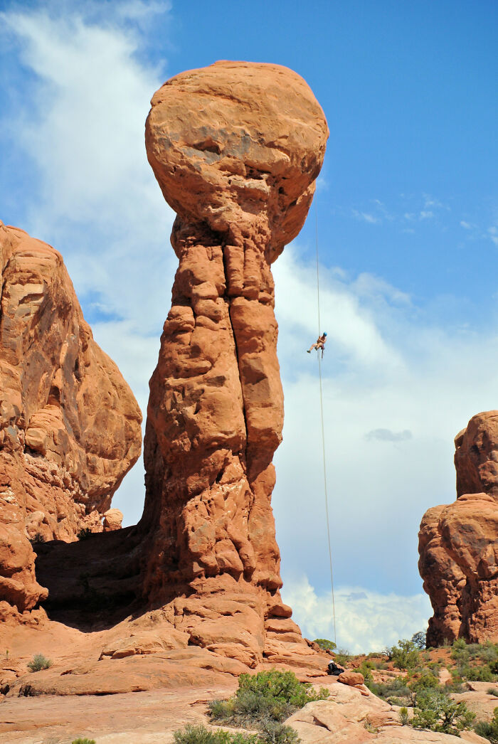 Rappelling In Arches National Park