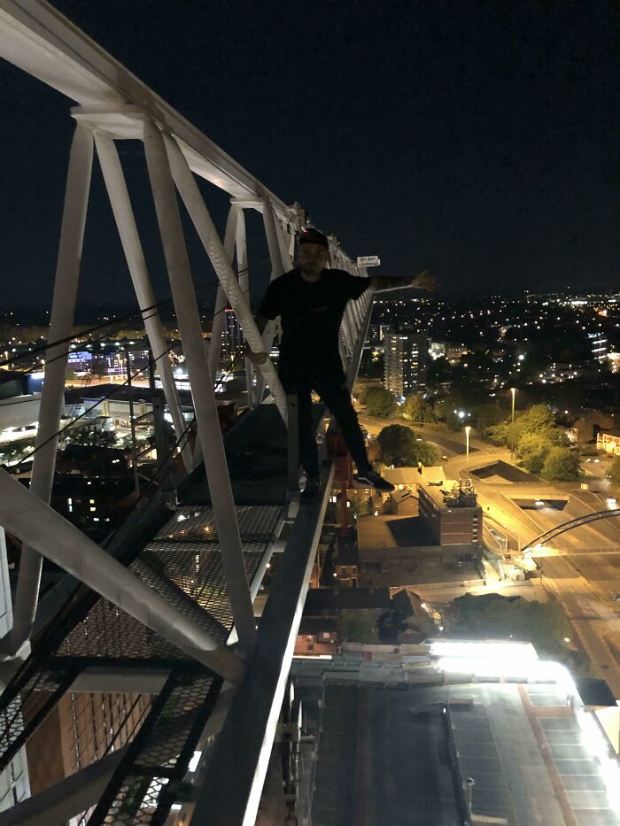 Started Free Climbing 2 Years Ago Now! Photo From My Most Recent Tower Crane Climb. So Peaceful Watching The City Sleep