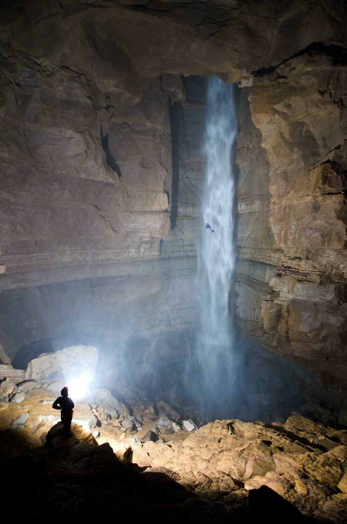 247 Foot Free Fall In A Massive Underground Waterfall!