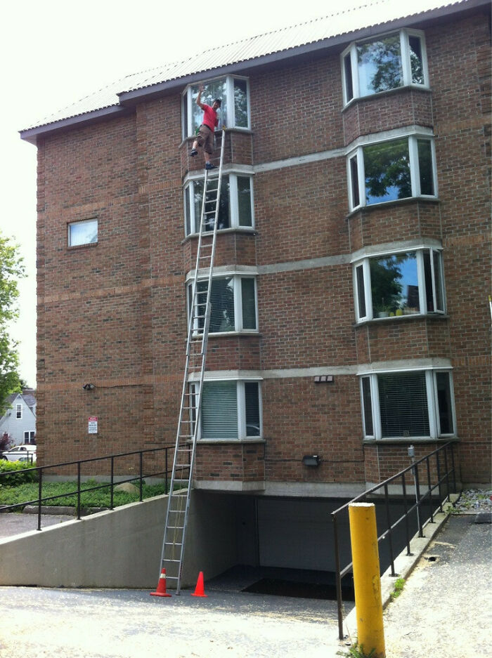 It May Not Be Much But It's My Day Job Cleaning Windows (40 Foot Ladder Fully Extended)