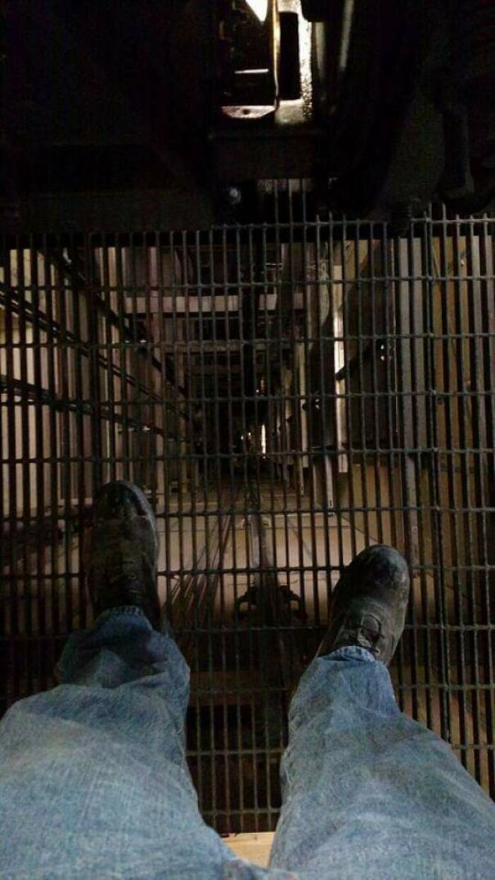 Open Elevator Shaft, Only A Metal Grate Holding Him From Falling 32 Floors Down