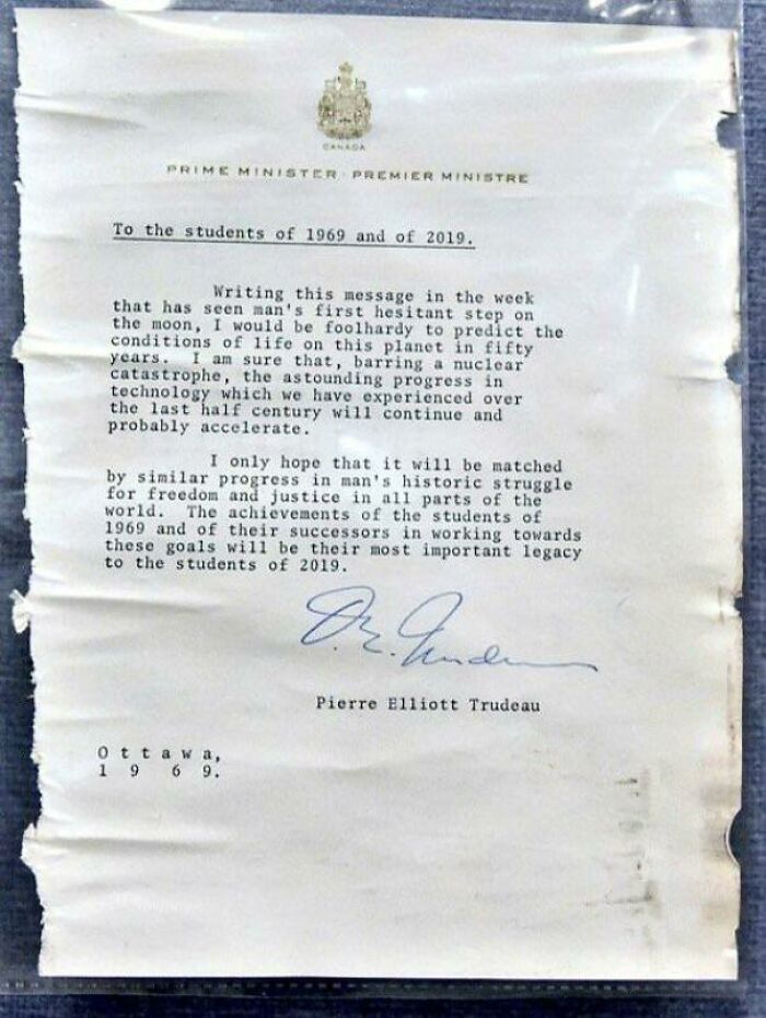 A Vancouver Elementary School Just Unearthed A Time Capsule After 50 Years. In It Was A Letter From Then Prime Minister Pierre Trudeau