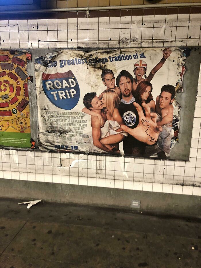 Someone Peeled Off 20 Years Worth Of Subway Ads To Reveal This Road Trip Poster, Circa 2000