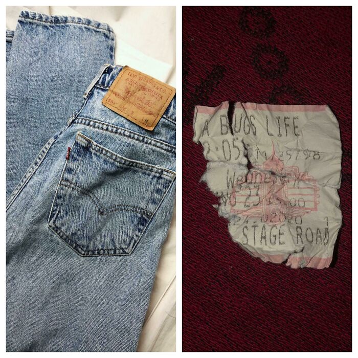 Love Finds Like These! Picked Up These Vintage Levi's And In One Of The Pockets Was A Movie Ticket For A Bug's Life In 1998