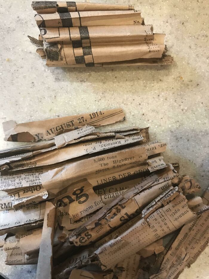 While Taking Part An Old Cabinet We Found An Old (And Very Brittle) Rolled Up Newspaper From 1914!