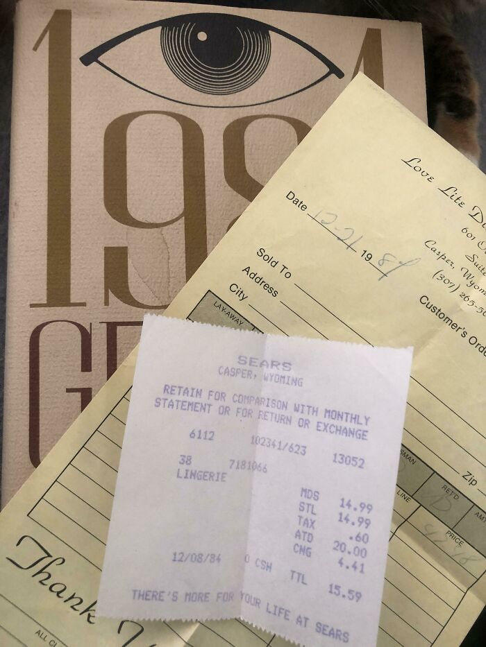 Bought The Book 1984 At The Goodwill And Found Two Receipts From 1984 Inside