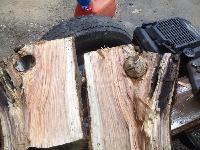 A Guy In New Hampshire Was Cutting/Splitting Up A Tree That Fell Near A Ballpark And Found This!