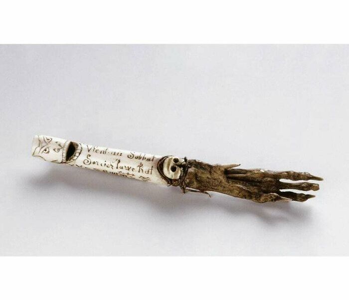 A Witch Whistle Or 'Heksenfluit' Made From A Rat's Paw And Carved Bone