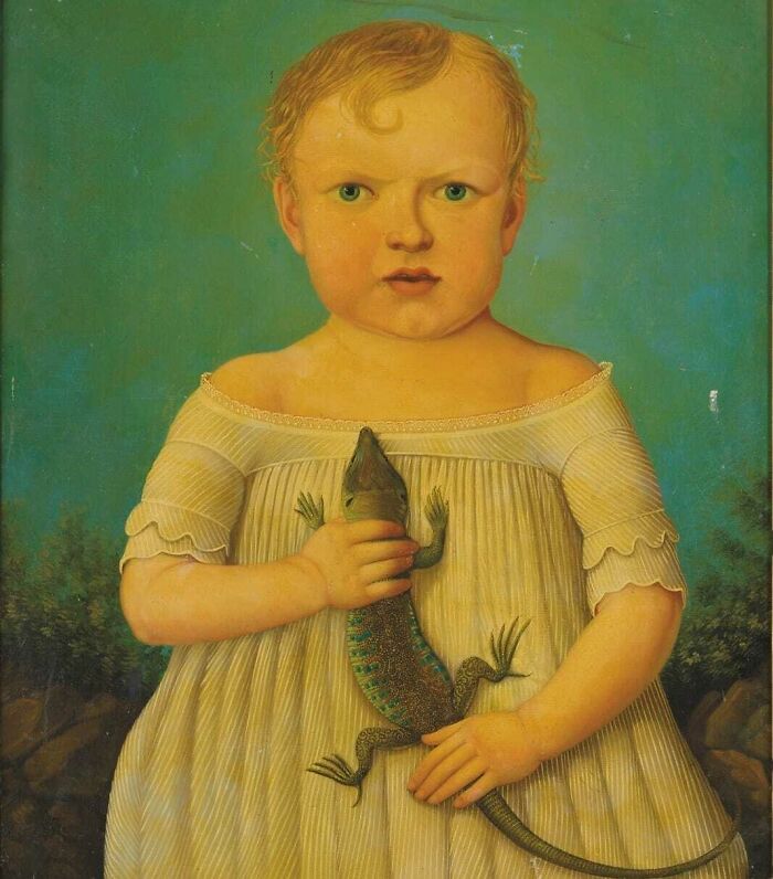 A Posthumous Portrait Of A Child Holding A Lizard, Which Sheds Its Skin And Regrows Its Tail -- A Symbol Of Resurrection, Rebirth Or Regeneration