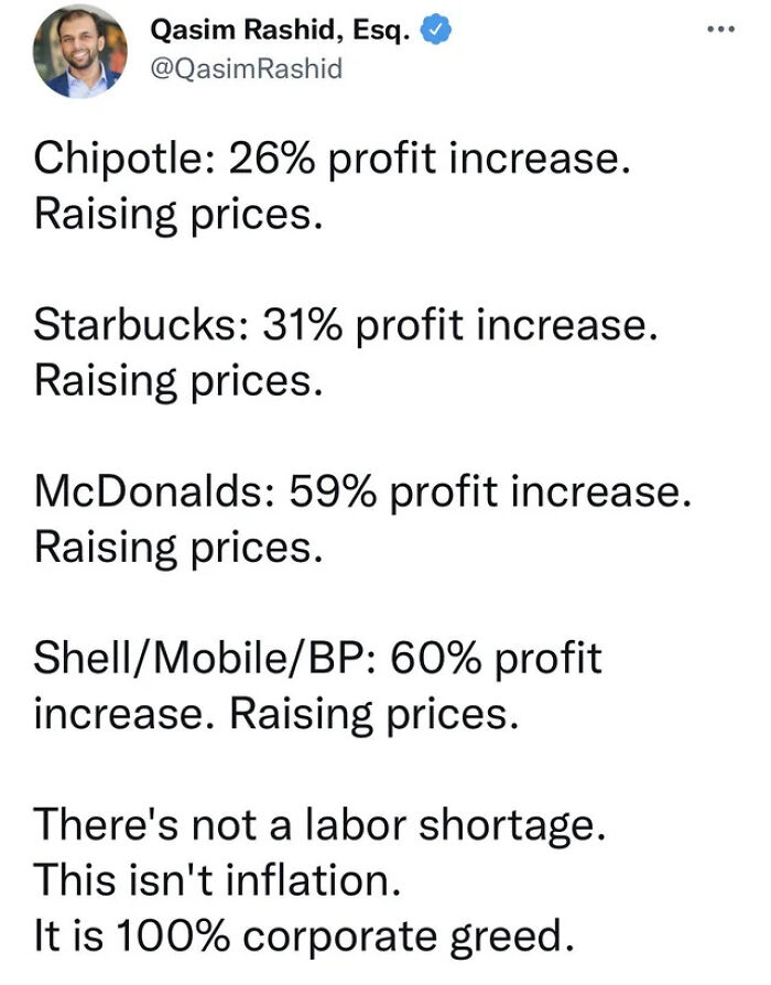 I Guess This Was Off-Topic At Antiwork So I Wanted To Post Here. It's A Brief Solidification Of The Point That There's No Labor Shortage Leading To Supply Issues, And Thus Higher Prices. This Is Clear, Given The Growing Profit Margins