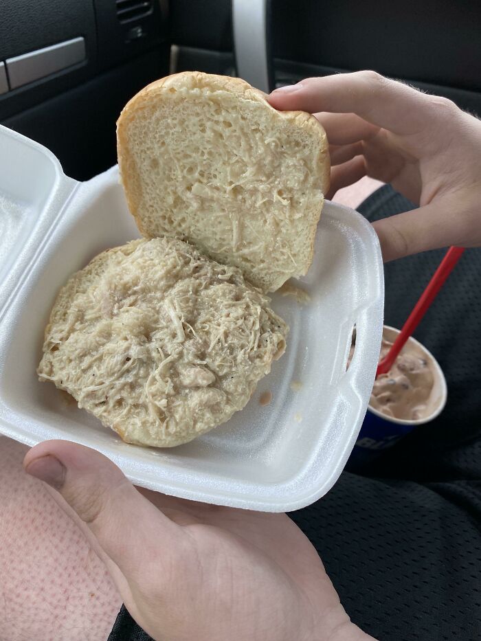 “Chicken Sandwich” I Ordered From A Dairy Queen In A Small Town. Not At All What I Was Expecting!