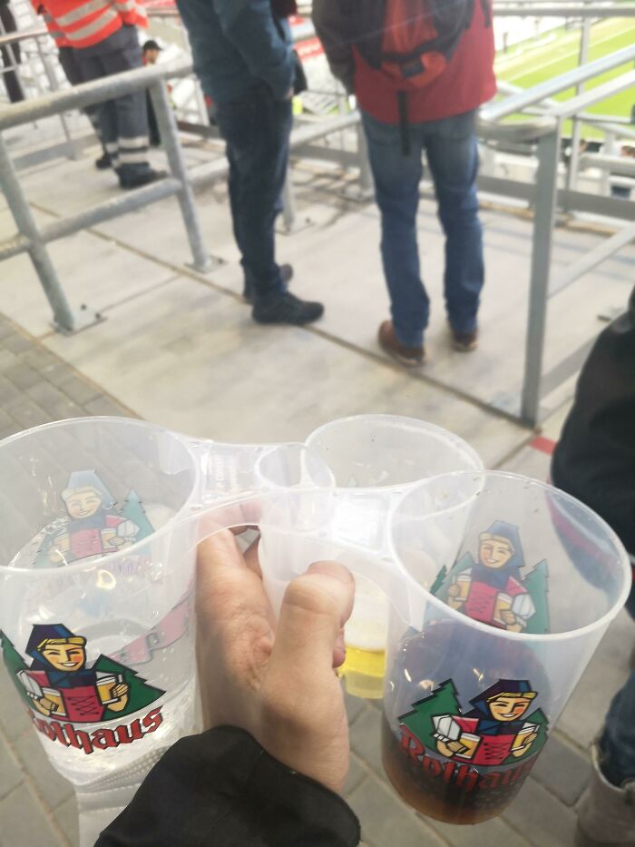 These Cups/Glasses In The Freiburg Football Stadium Have Hollow Handles, You Can Carry Up To Four In A Single Hand