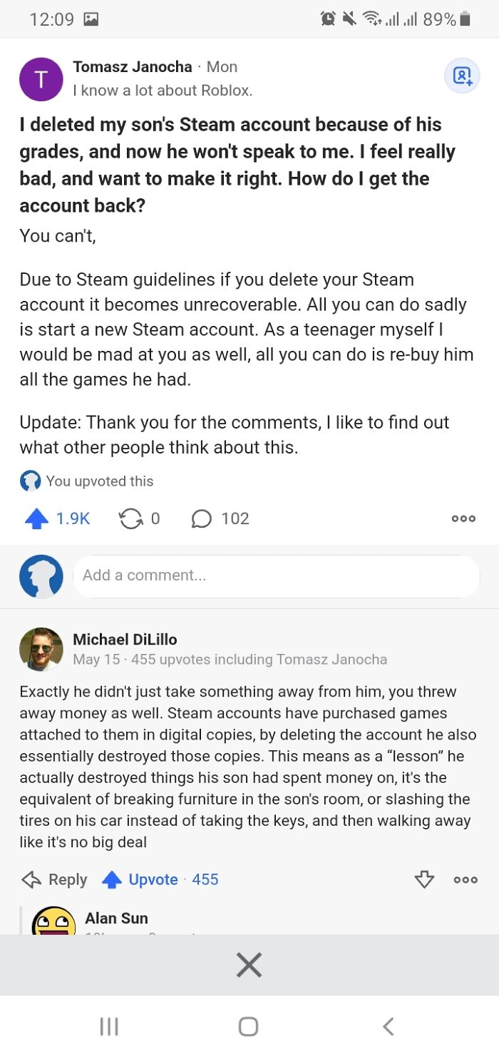Parent Deletes Their Child's Steam Account (Maybe The New Most Hated Person)