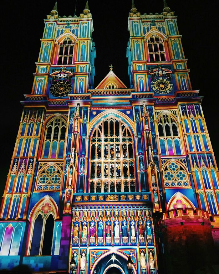 A Lit Up Westminster Abbey In London Tonight