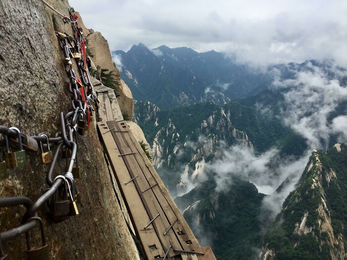 The Plank Walk To Heaven On Mount Huashan China. We Googled "World's Most Dangerous Hike" And This Came Up So We Put It On Our List And Yesterday We Finally Got To Complete It