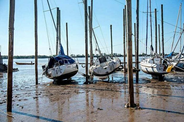 No Sailing Today. One Of The Biggest Rivers In The World, Parana River, Facing Heavy Drought