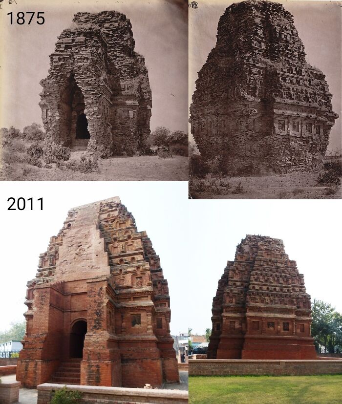 Templo de Bhitargaon, Kanpur, India. 1875 y 2011. Construido en el siglo V d.C. y renovado por los británicos en 1901. Es la estructura de ladrillo más antigua que se conserva en la India