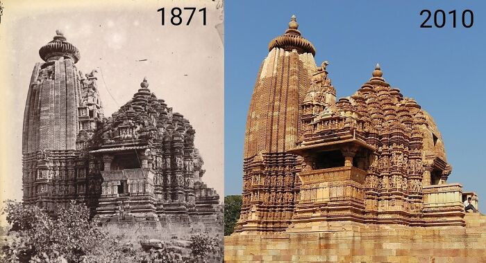 Vamana Temple, Khajuraho, India. Built 1050. Pictured In 1871 And 2010.