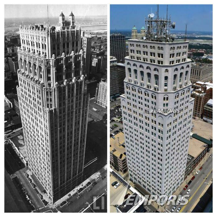 Oak Tower In Kansas City. The Building Was “Updated” In The 70’s By Removing The Terra Cotta And Gargoyles.