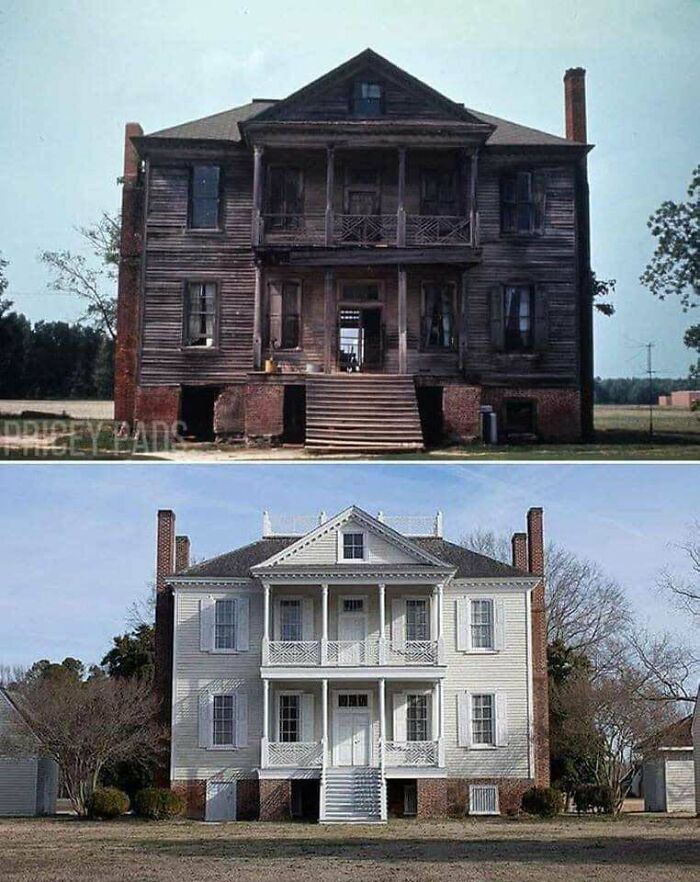 Alrededor de 1803 Hope Plantation, Windsor, Carolina del Norte, antes y después de la restauración