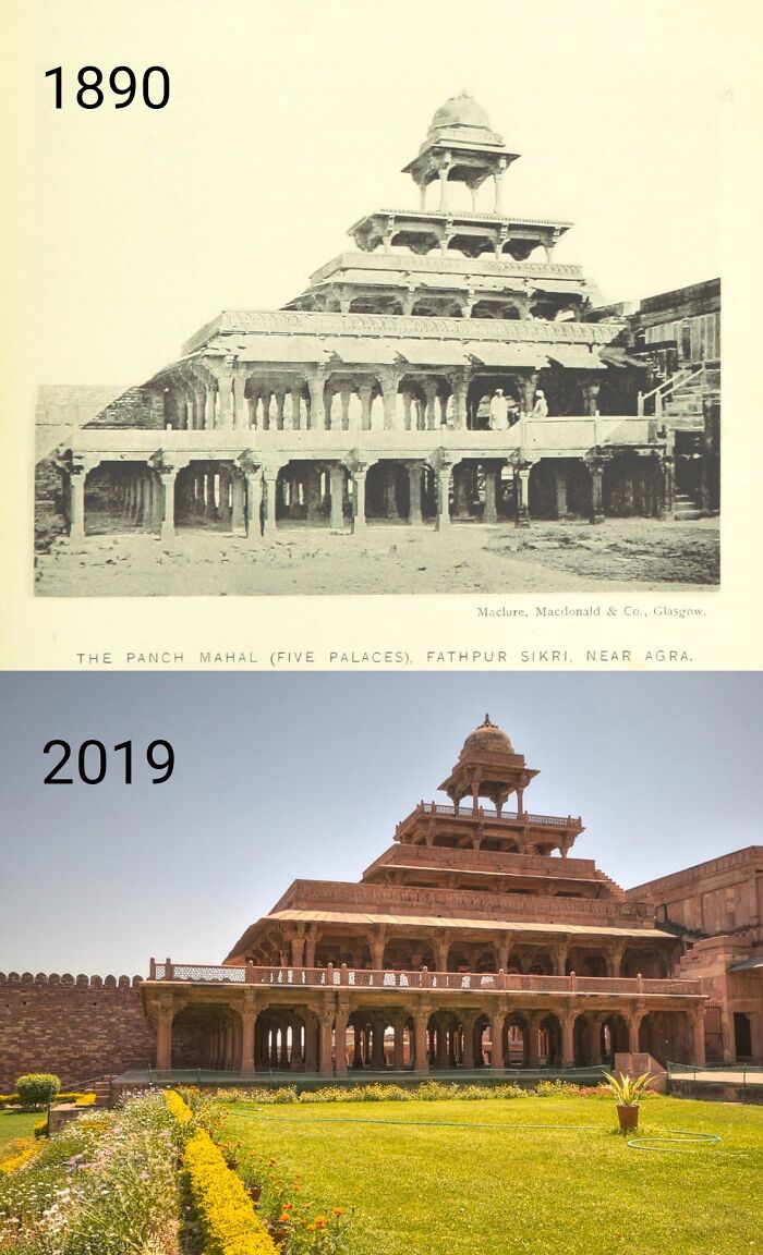 Panch Mahal, Fatehpur Sikri, Agra, India. 1890 And 2019.