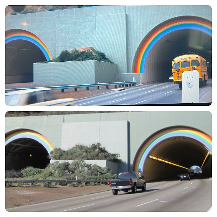 The Waldo/Robin Williams Tunnel, San Francisco, Ca. 1971/Now. (1971 Shot Is A Still From Dirty Harry)