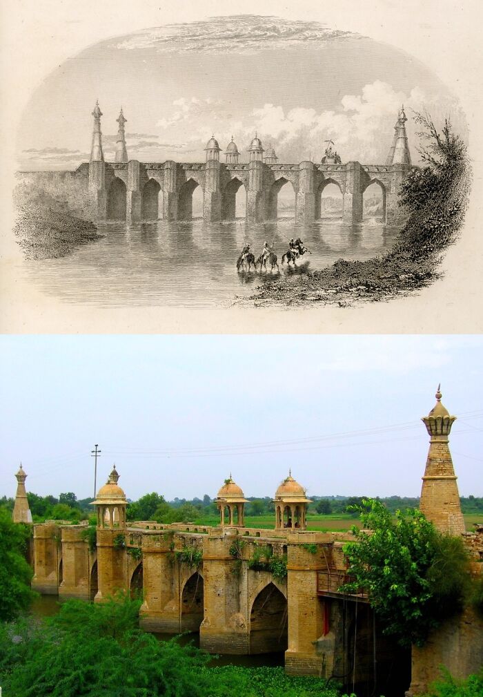 Noorabad Bridge, Morena, India. 1829 And 2018. Built 1605-1627.