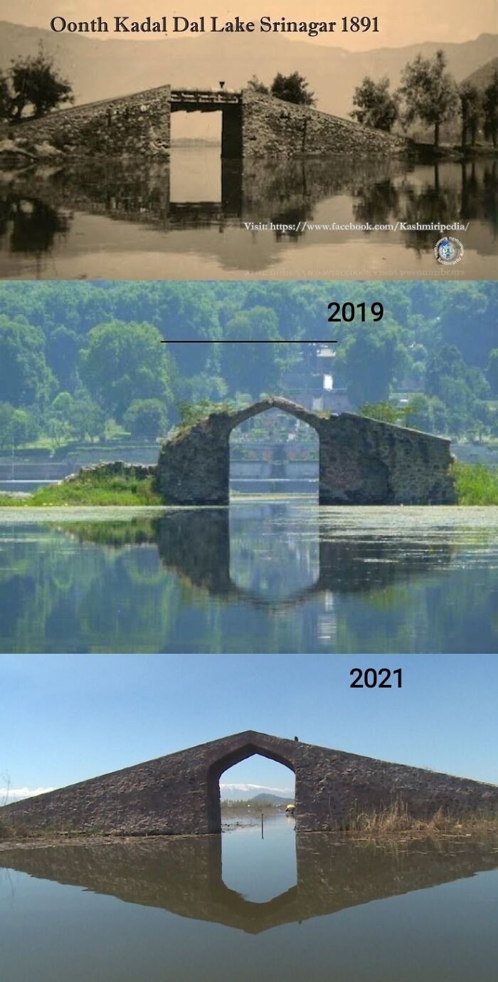 Ooth Kadal Bridge, In Middle Of Dal Lake, Srinagar, Kashmir, India. 1891, 2019, 2021. Built In 1670's By The Mughals. Restored In 2021 With The Help Of German Government.