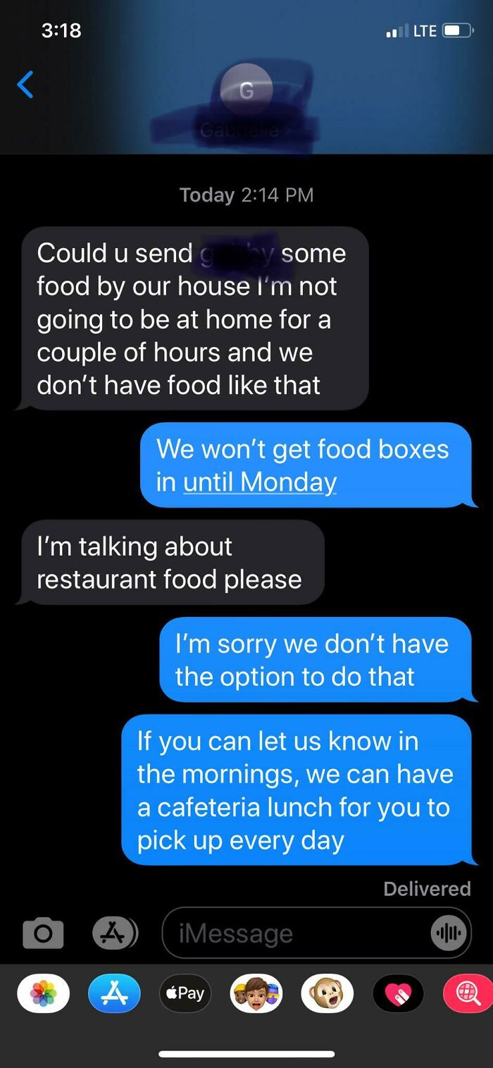 Parent Asked Their Child's Teacher To Send Restaurant Food To Their Home And Not The School Meals