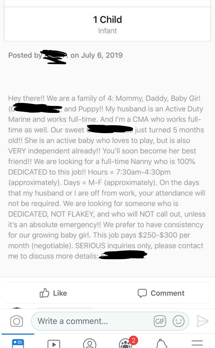 Crazy Mom On Facebook Only Wants To Pay $300 A Month For Full Time Baby Sitter