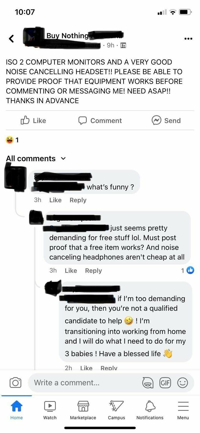 Asks For Free Stuff, Proceeds To Ask For Proof, Then Starts An Argument Over Someone’s Reaction