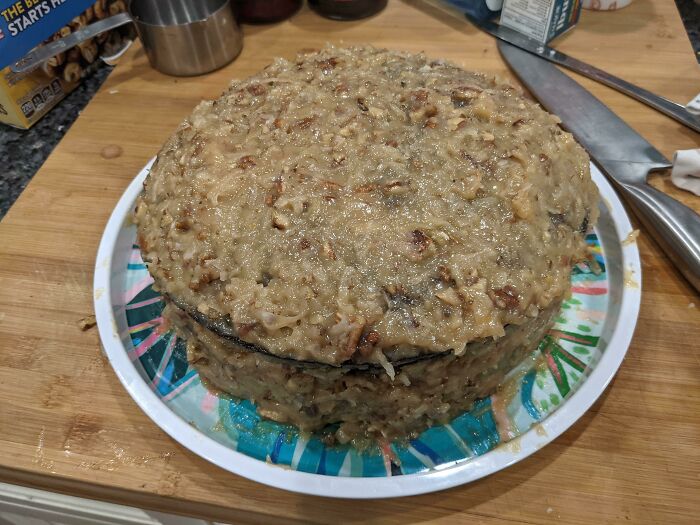 Made German Chocolate Cake From Scratch. Tastes Better Than It Looks