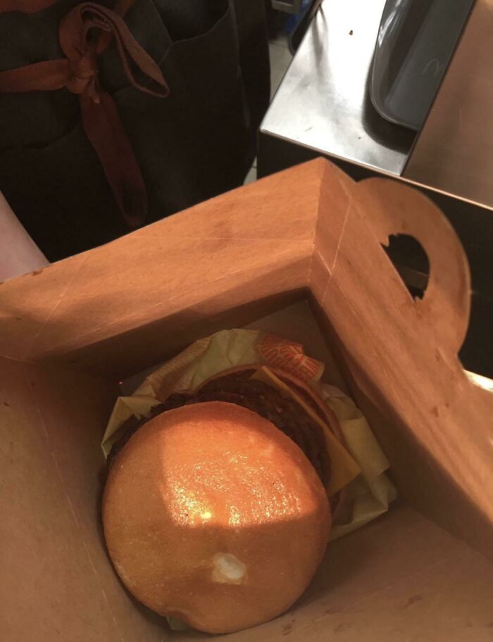 Throw Back To When Someone Ordered A Cheese Burger With 10 Extra Reg Patties So We Had To Box It In A Happy Meal Box