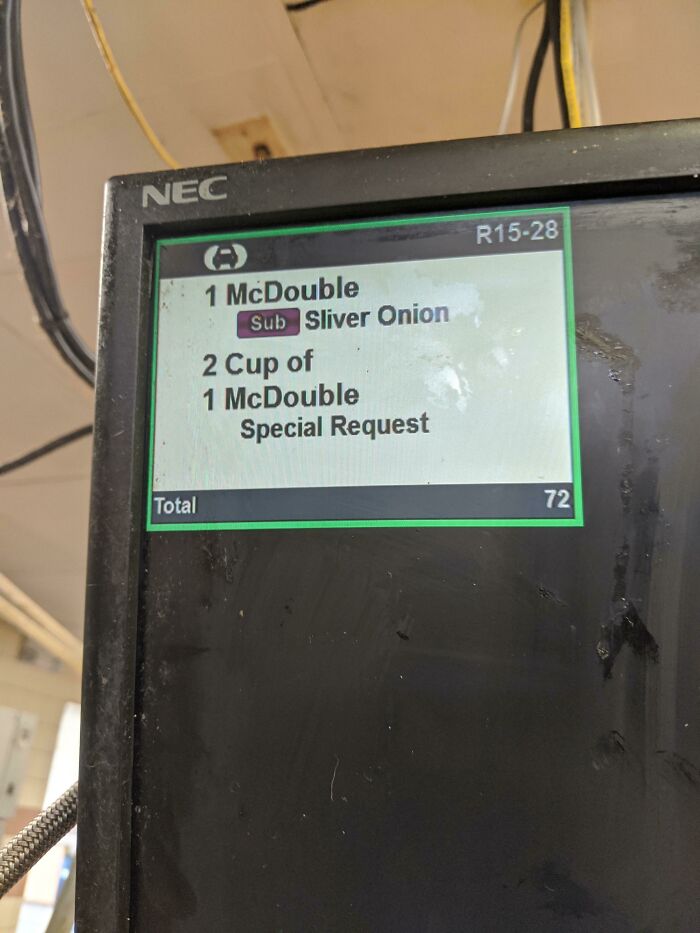 Hmm Yes I'd Like 2 Cups Of 1 Mcdouble Please.