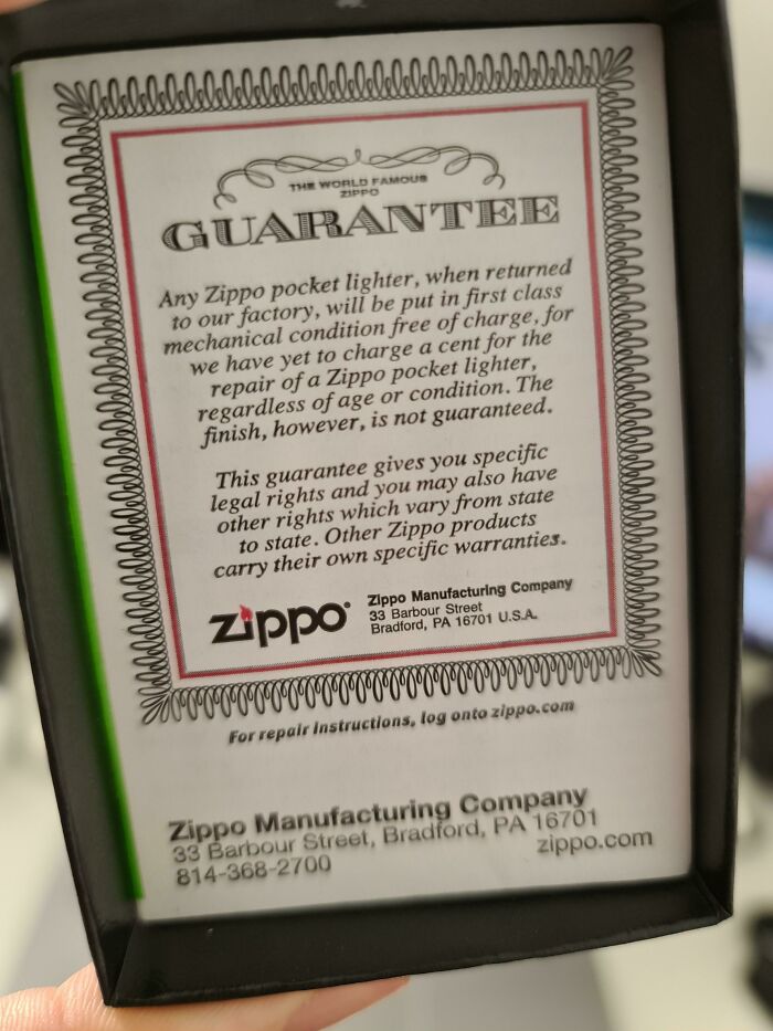 Has The Zippo Guarantee Been Posted Here Before?